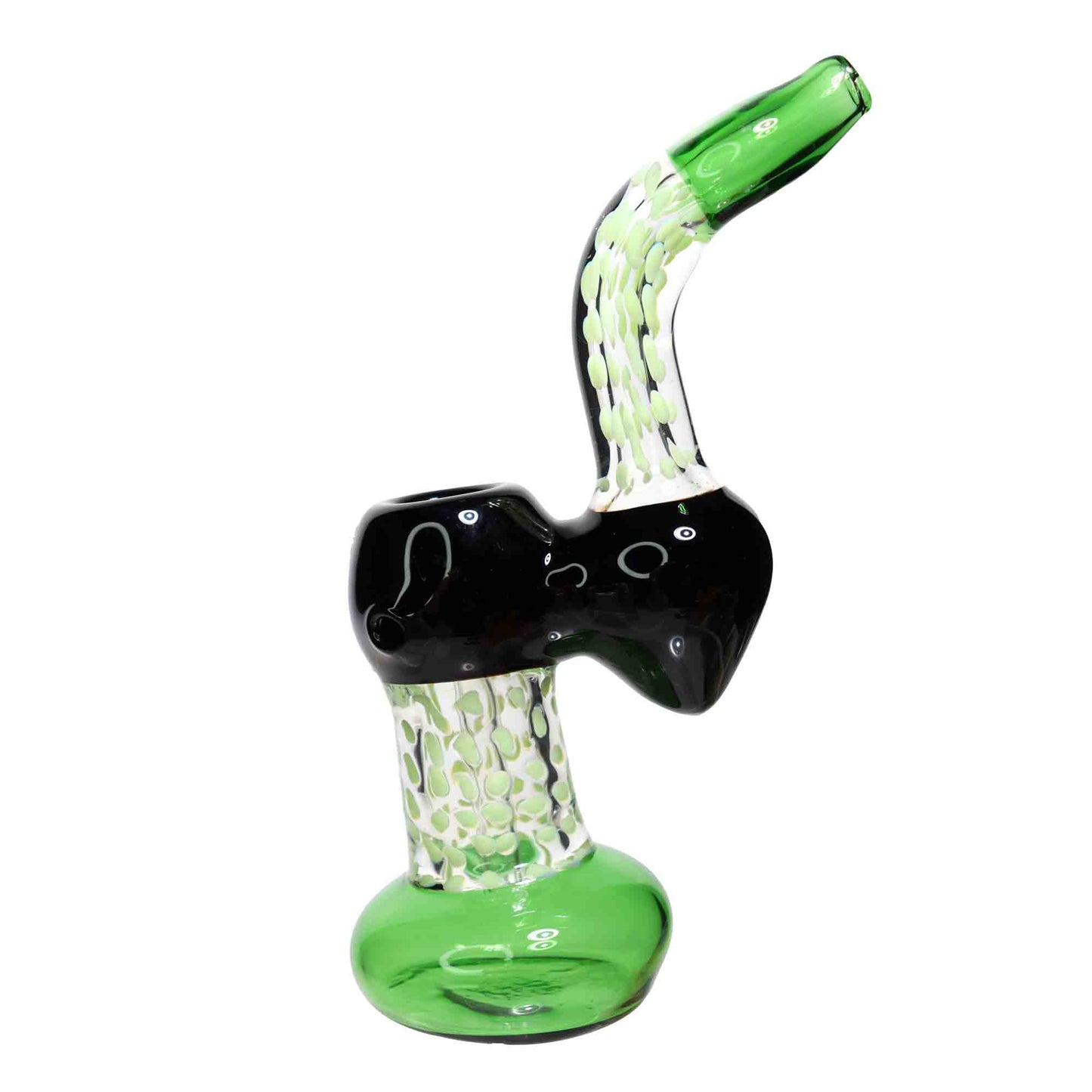 9 in - Clear Polka Dots Balck Handle Glass Bubbler