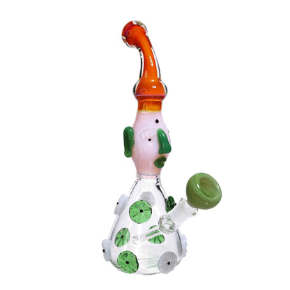 11 in - Fancy Monster Head Glass Bubbler Clear Base with Patterns