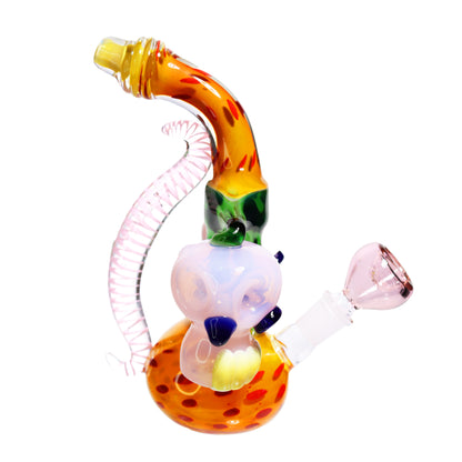 9 in - Double Skull Head Fancy Glass Bubbler