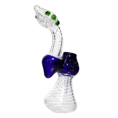 9 in - Twisted Clear Body Blue Handle Glass Bubbler