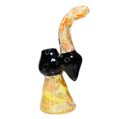 8 in - Tails Multiple Colors Black Handle Glass Bubbler