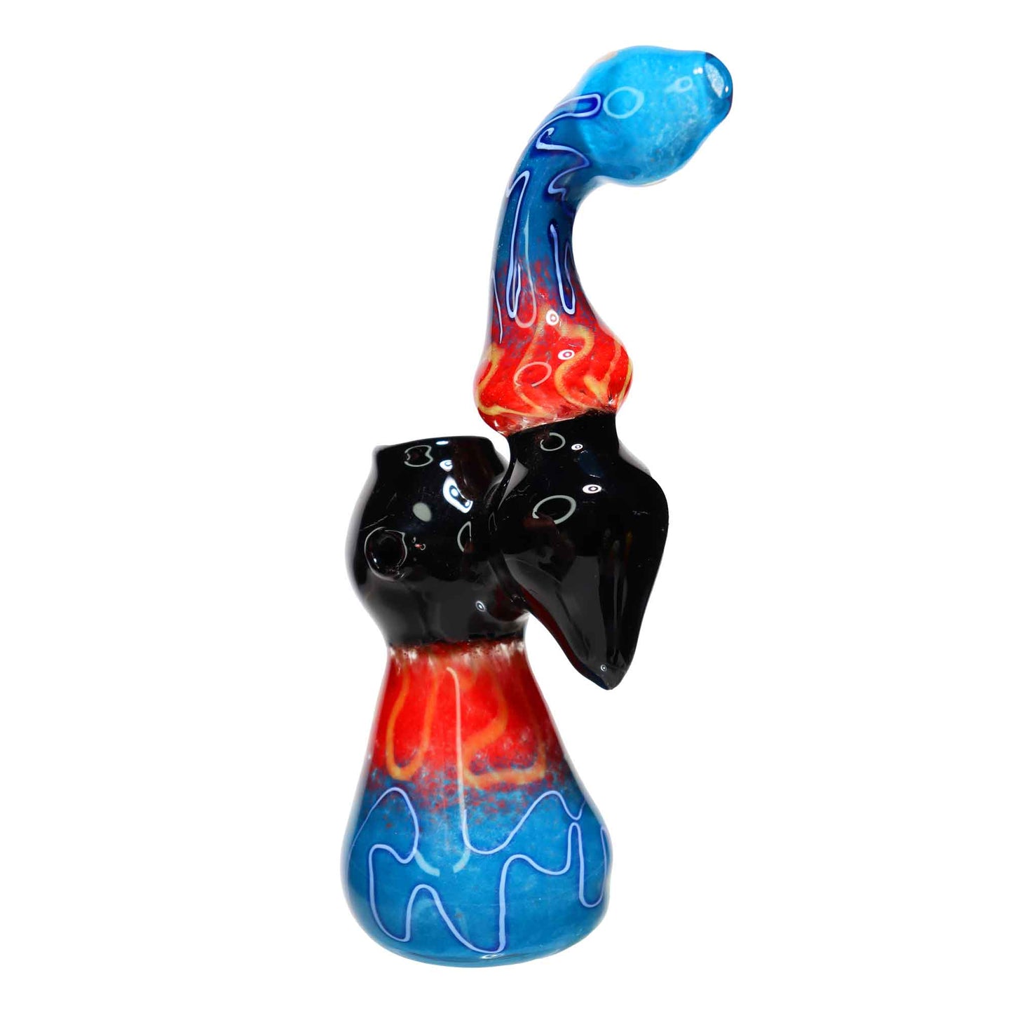 8 in - Swirl Multiple Colors Black Handle Glass Bubbler