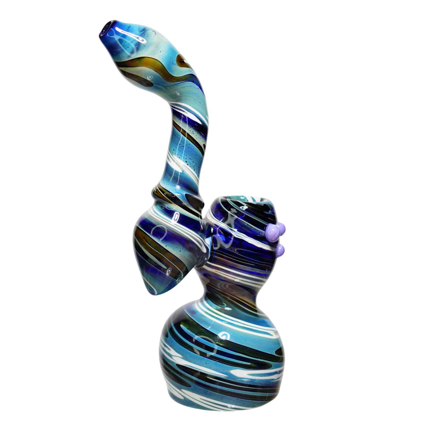 9 in - Blue Twisted Glass Bubbler and Dots