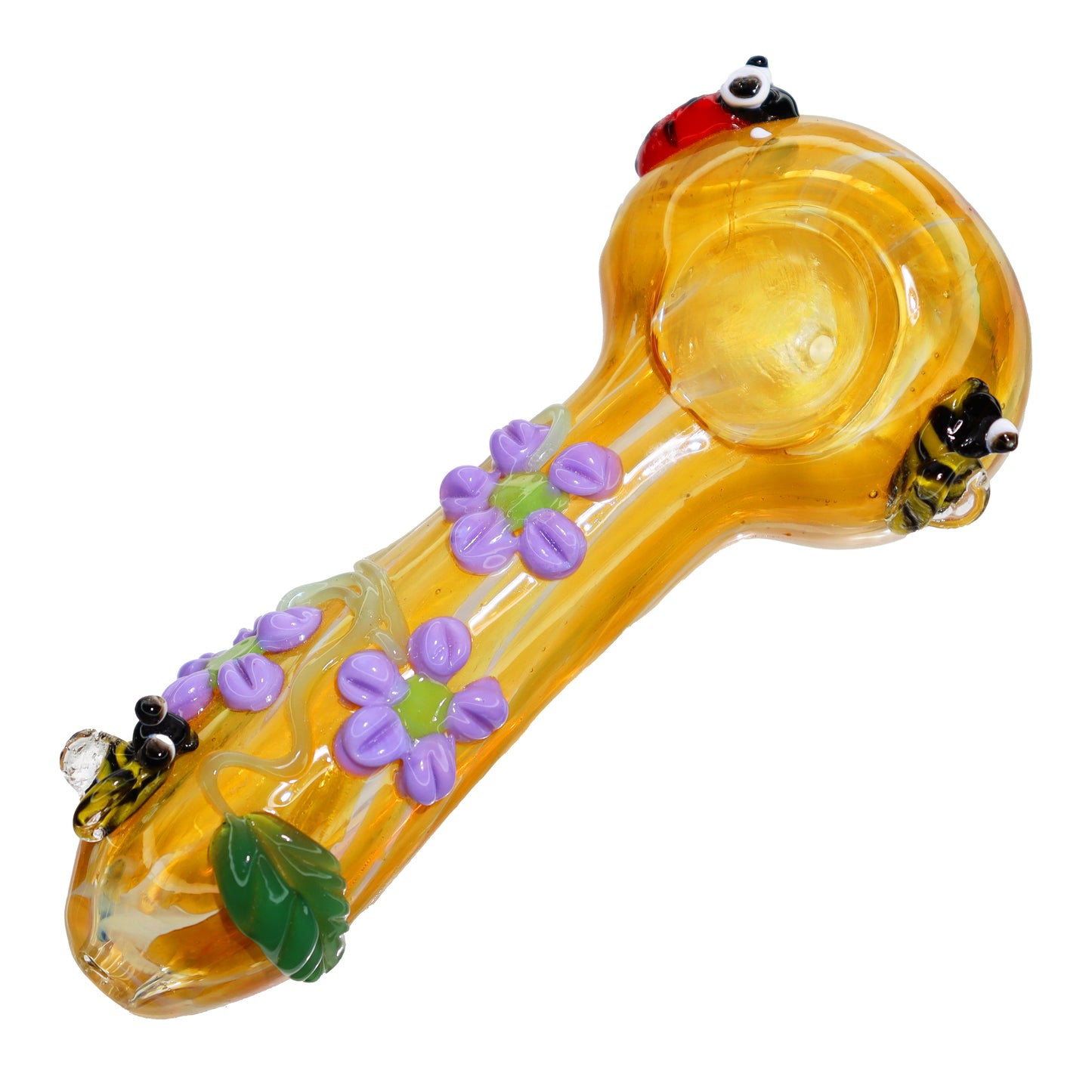 6 in - Fancy Hand Pipe Spoon Glass Flowers and Lady Bugs