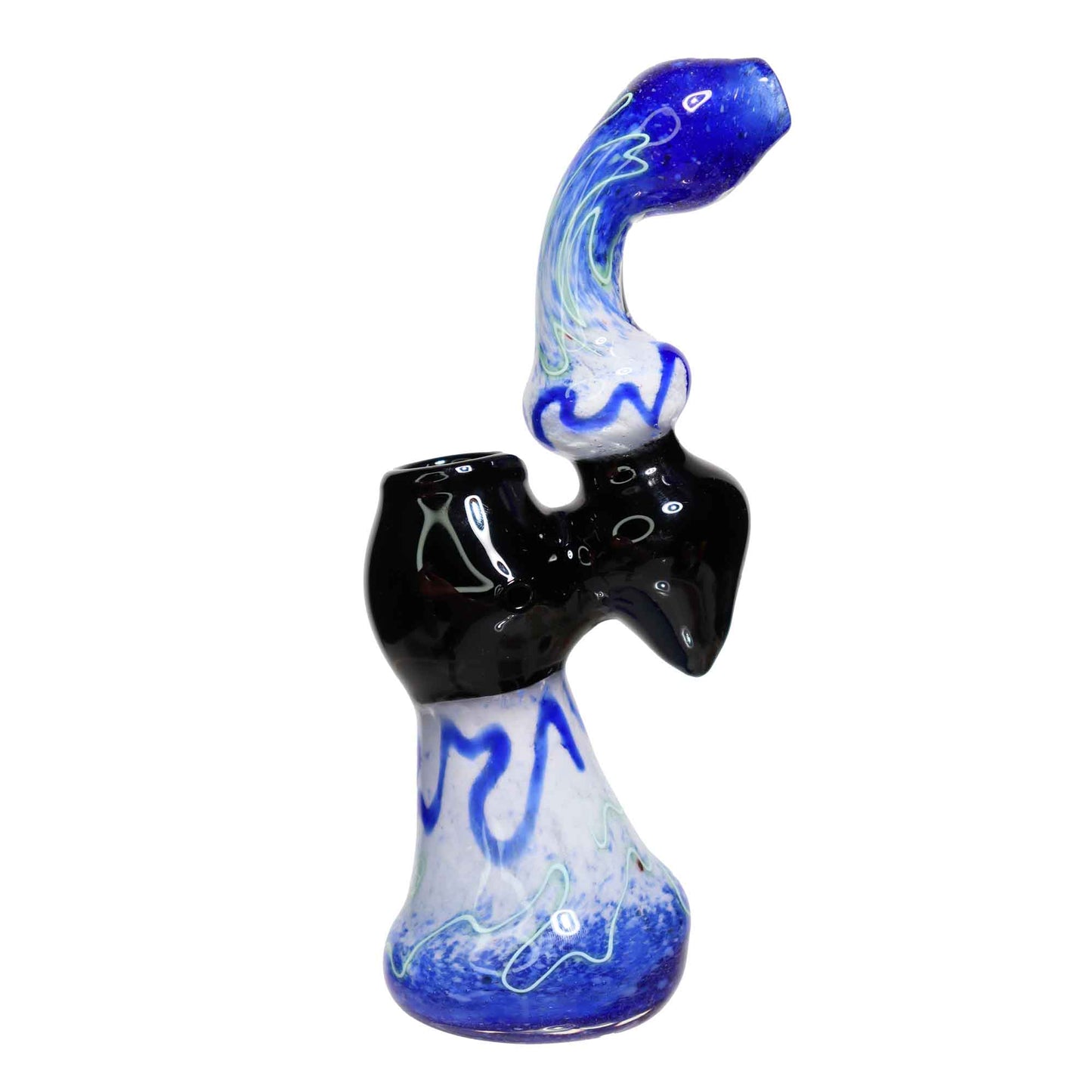 8 in - Swirl Multiple Colors Black Handle Glass Bubbler