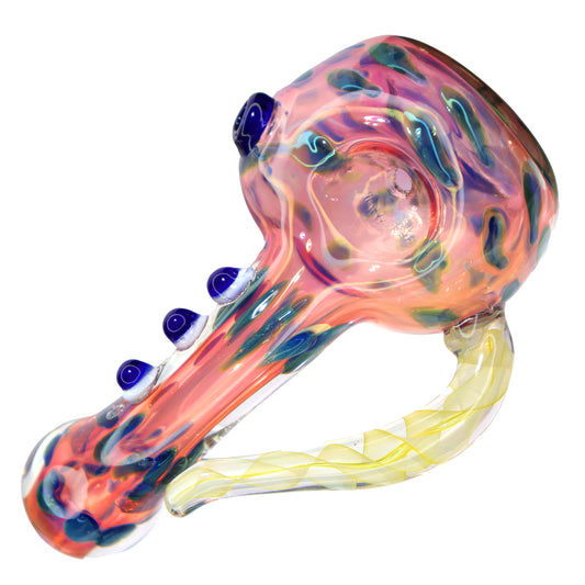 6 IN - Fancy Fumed Doted Horn Handle Glass Hand Pipe Spoon