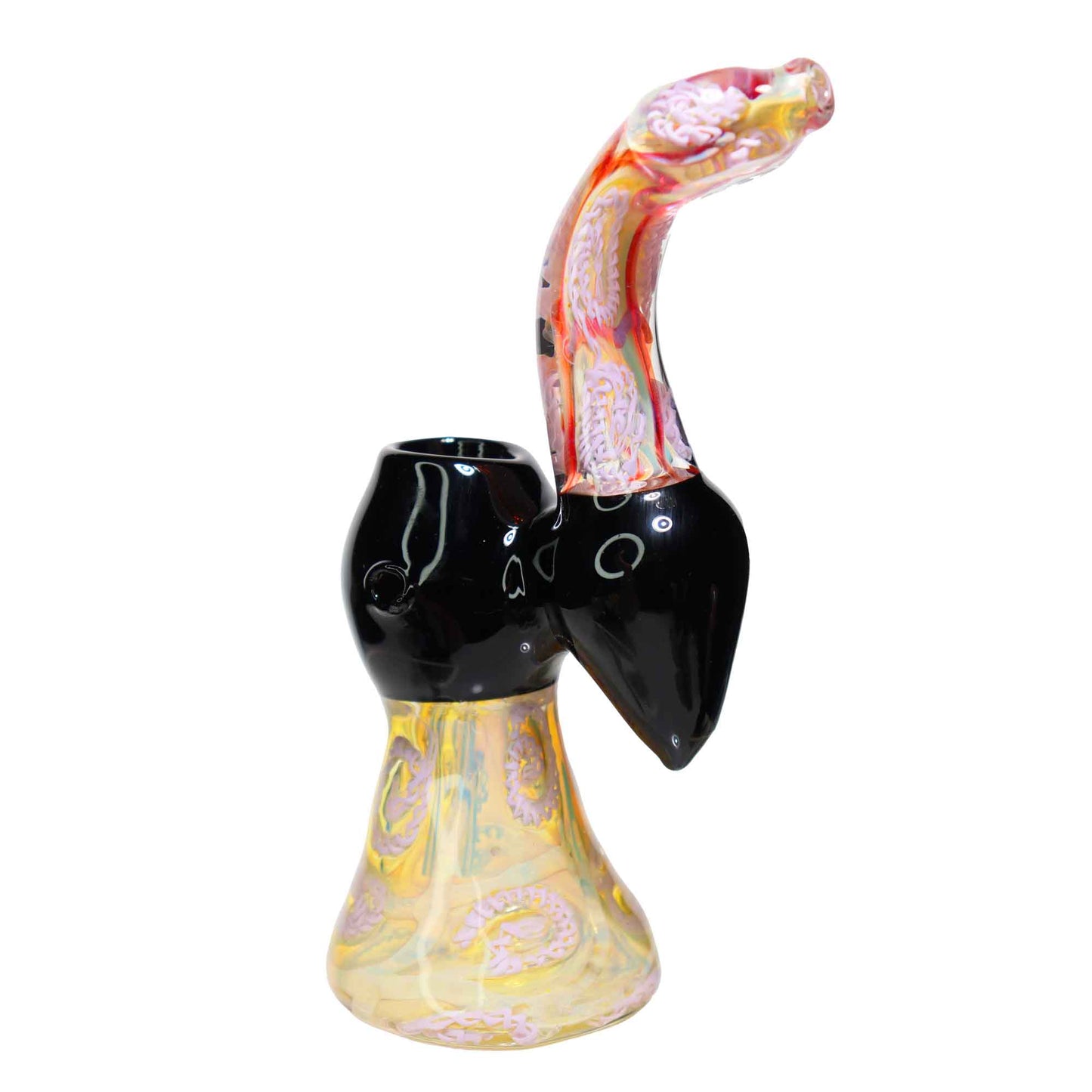 8 in - Tails Multiple Colors Black Handle Glass Bubbler