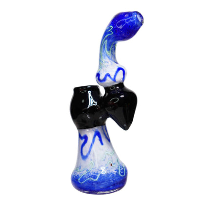 8 in - Swirl Multiple Colors Black Handle Glass Bubbler