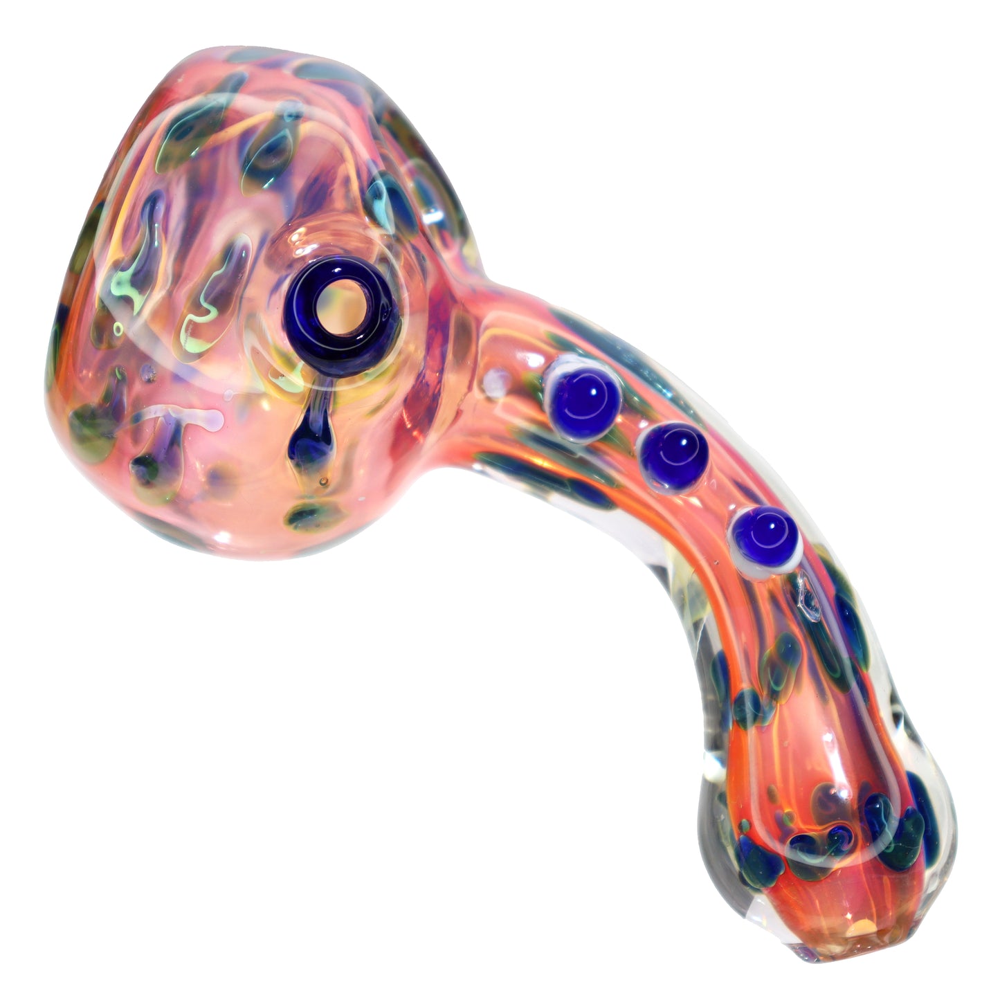 6 IN - Fancy Fumed Doted Horn Handle Glass Hand Pipe Spoon