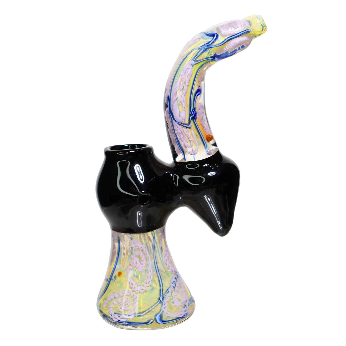 8 in - Tails Multiple Colors Black Handle Glass Bubbler