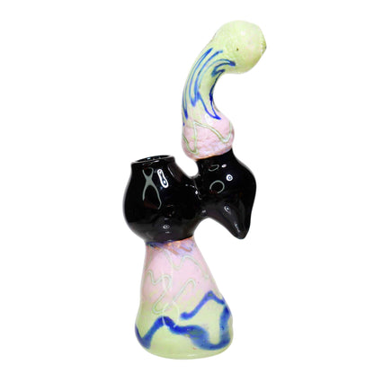 8 in - Swirl Multiple Colors Black Handle Glass Bubbler