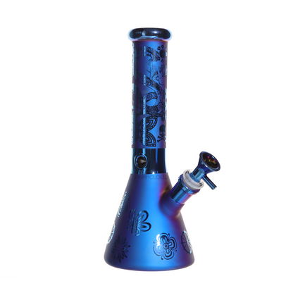 10 in - Electro Plated Beaker Glass Bong Blue Glow