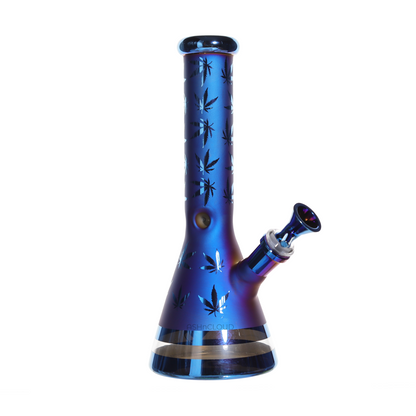 10 in - Electro Plated Beaker Glass Bong Blue Glow